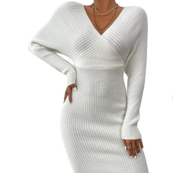 Long Sleeve White Knit Dress - Picture 12 of 13
